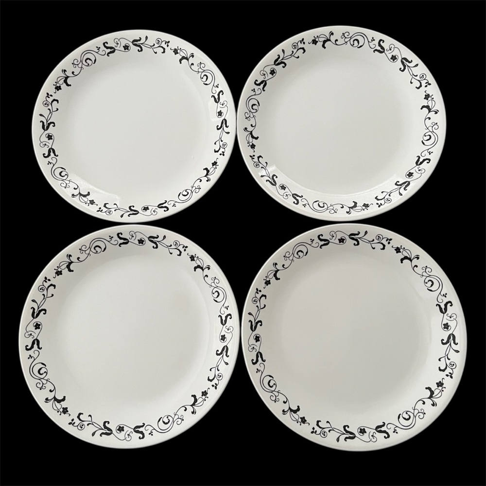 Corelle - Set of 4 Vitrelle Garden Getaway Black and White Floral Dinner Plates - Picture 2 of 4